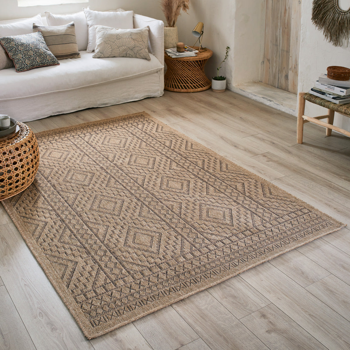 NATURE - Tapis aspect jute naturel marron à motifs losanges - NAT8729MAR NATURE