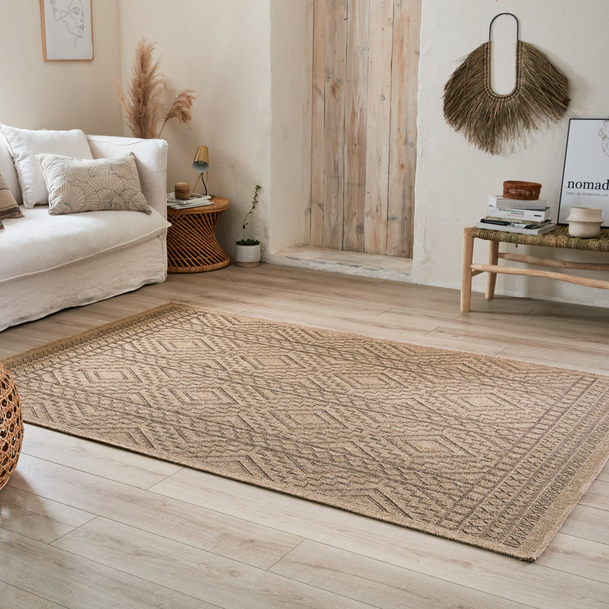 NATURE - Tapis aspect jute naturel marron à motifs losanges - NAT8729MAR NATURE
