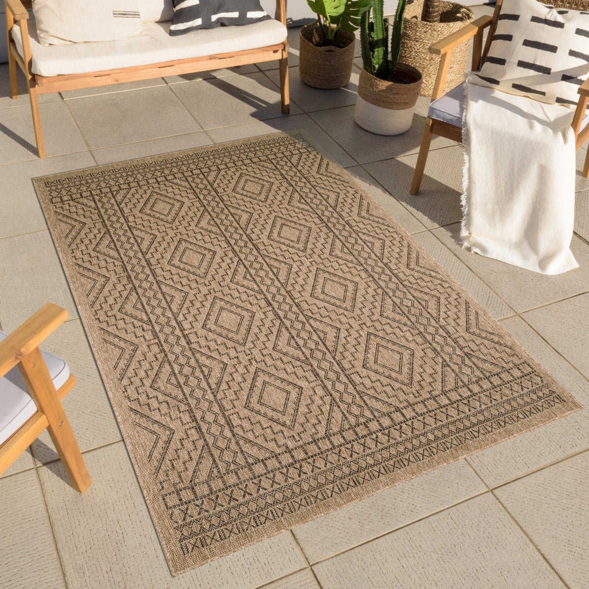 NATURE - Tapis aspect jute naturel marron à motifs losanges - NAT8729MAR NATURE