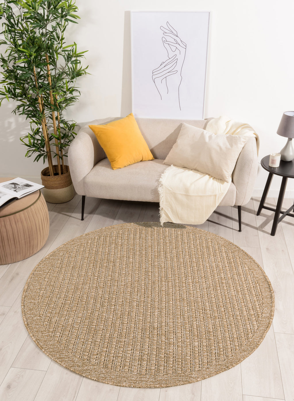 Tapis effet jute naturel uni rond :NAT8751BEI NATURE
