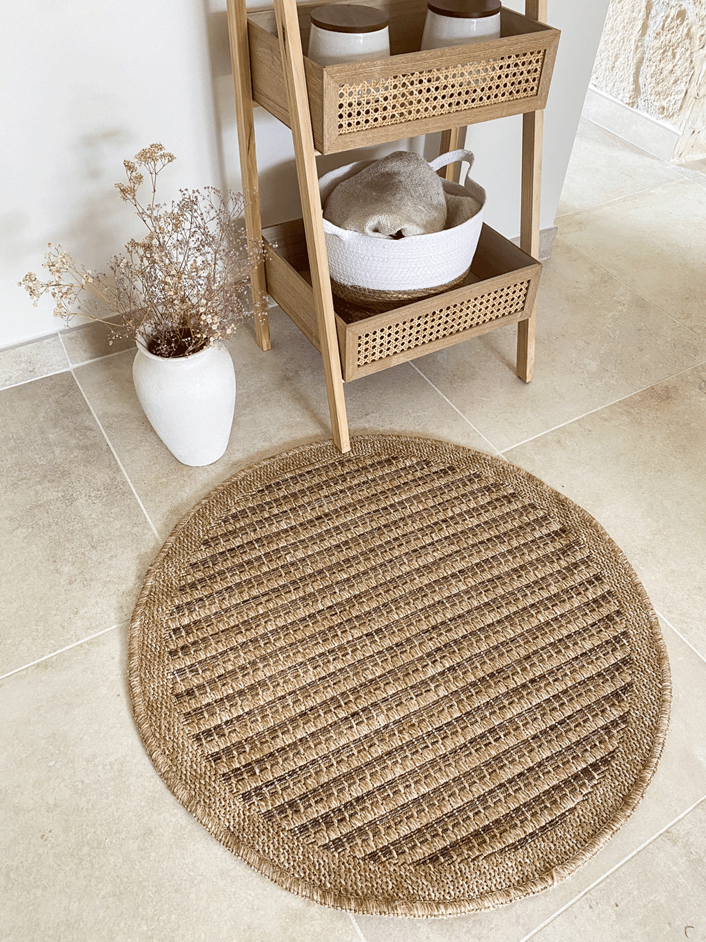 Tapis effet jute naturel uni marron rond : NAT8751MAR Nature