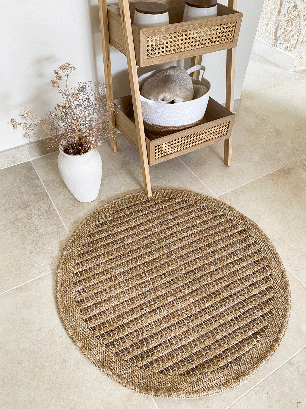 Tapis effet jute naturel uni marron rond : NAT8751MAR Nature