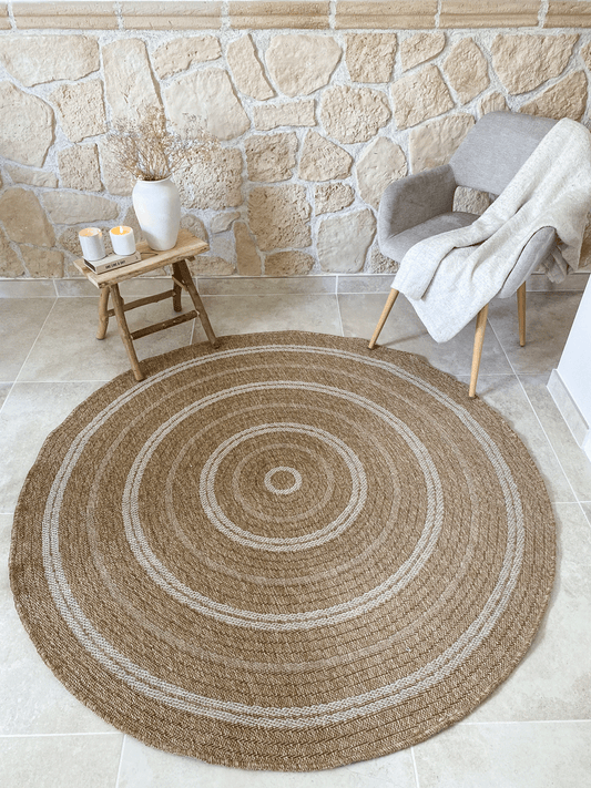 Tapis aspect Jute Nature motifs blancs ronds : NAT8863BLA NATURE