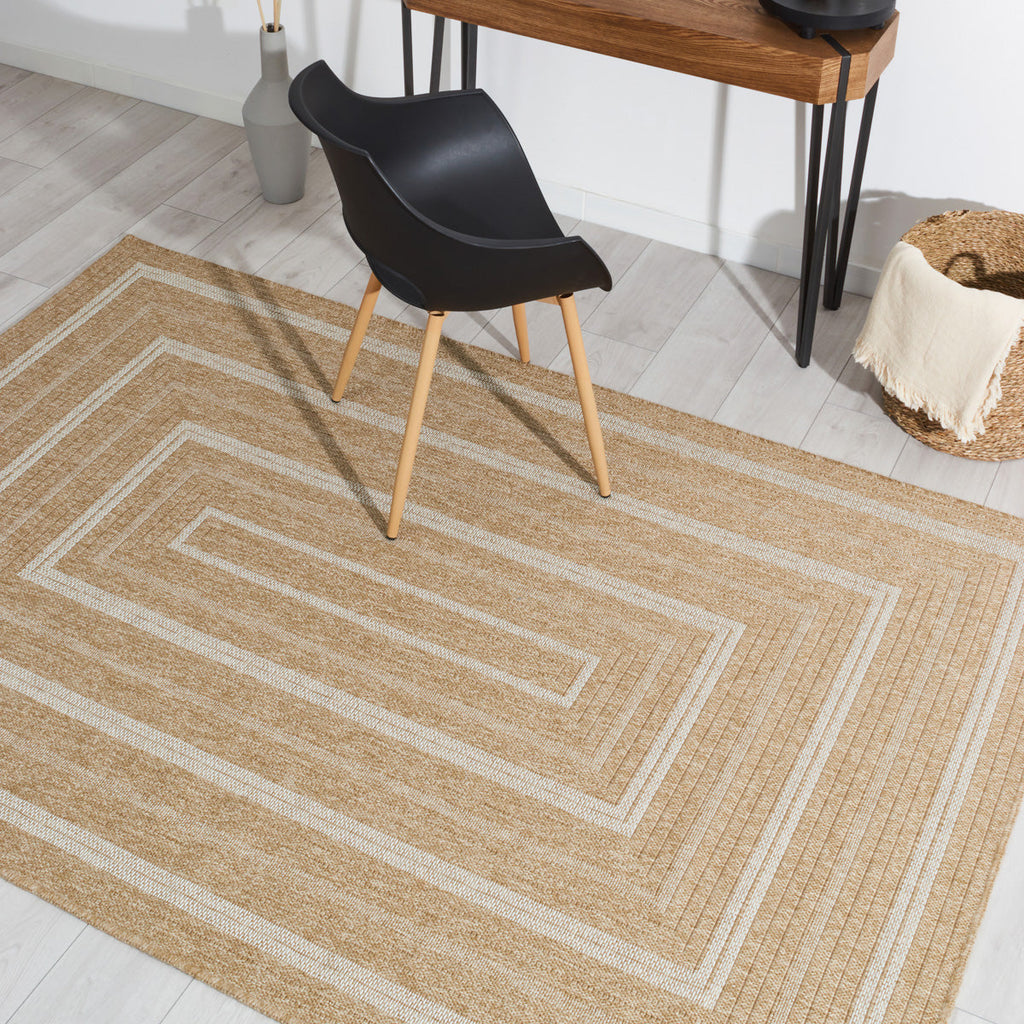 NATURE - Tapis effet jute naturel avec motifs rectangulaires blancs  - NAT8863BLA NATURE