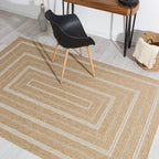 NATURE - Tapis effet jute naturel avec motifs rectangulaires blancs  - NAT8863BLA NATURE