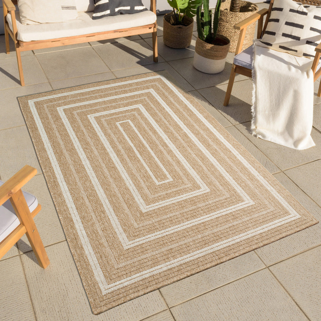 NATURE - Tapis effet jute naturel avec motifs rectangulaires blancs  - NAT8863BLA NATURE