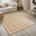 NATURE - Tapis effet jute naturel avec motifs rectangulaires blancs  - NAT8863BLA NATURE