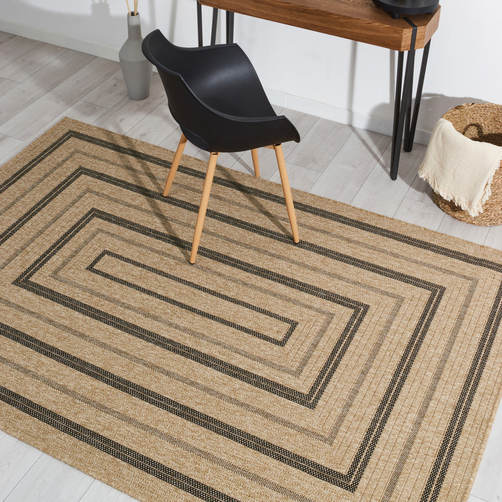 NATURE - Tapis effet jute naturel à motifs rectangulaires noirs - NAT8863NOI NATURE