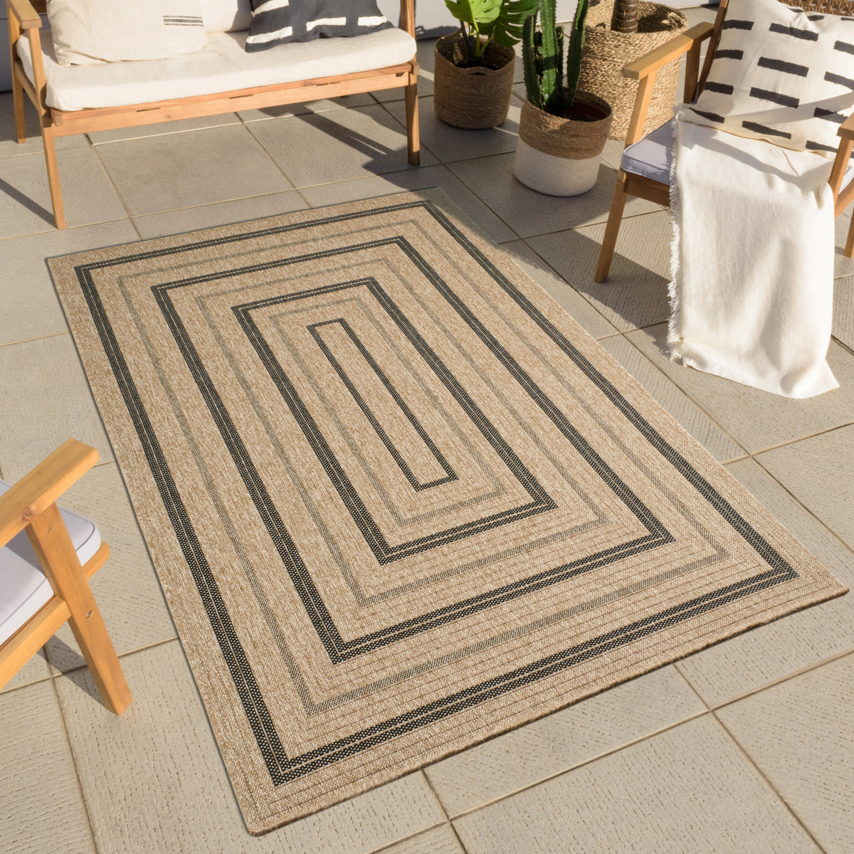 NATURE - Tapis effet jute naturel à motifs rectangulaires noirs - NAT8863NOI NATURE