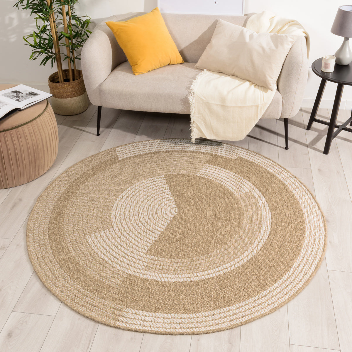 NATURE - Tapis rond aspect jute naturel à motif blanc - NAT8865BLA NATURE