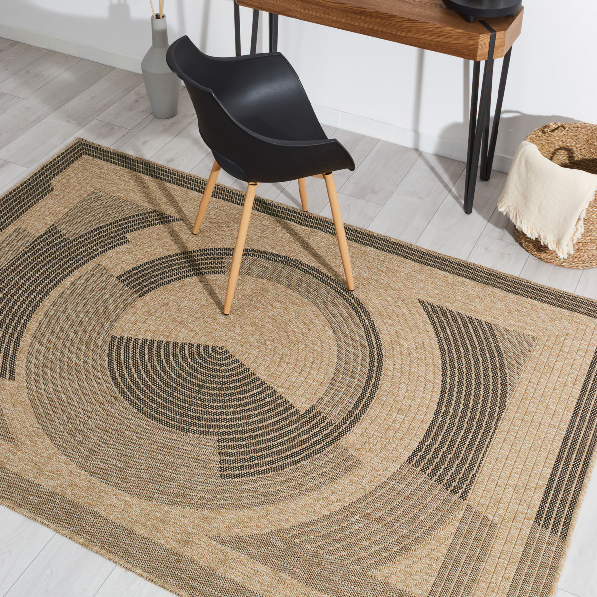NATURE - Tapis aspect jute naturel à motif noir - NAT8865NOI NATURE