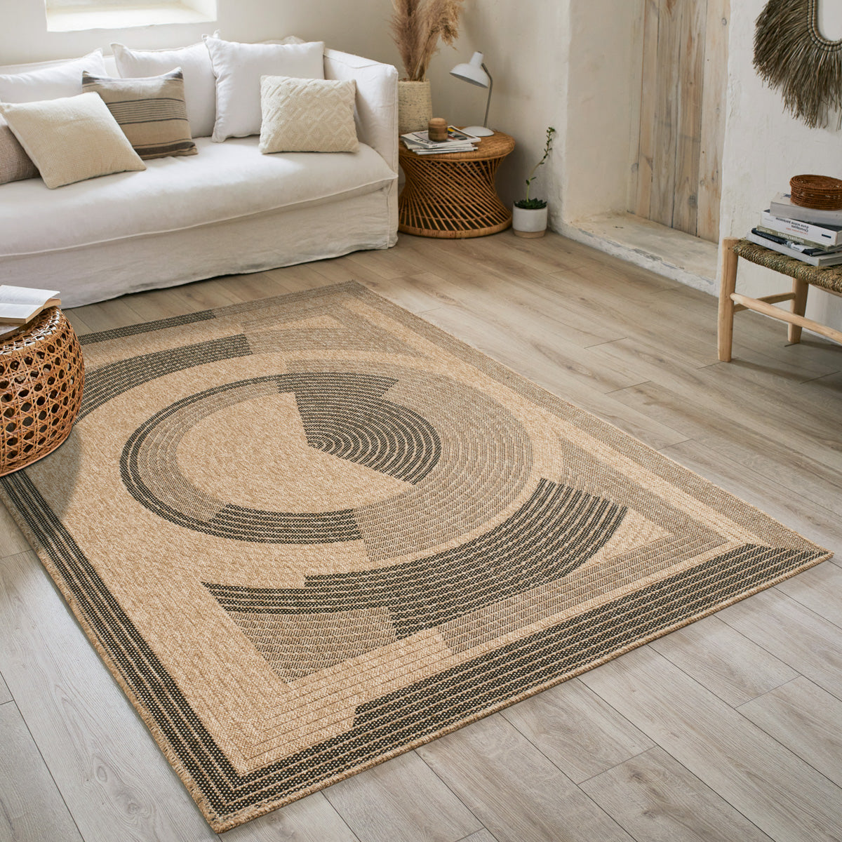 NATURE - Tapis aspect jute naturel à motif noir - NAT8865NOI NATURE