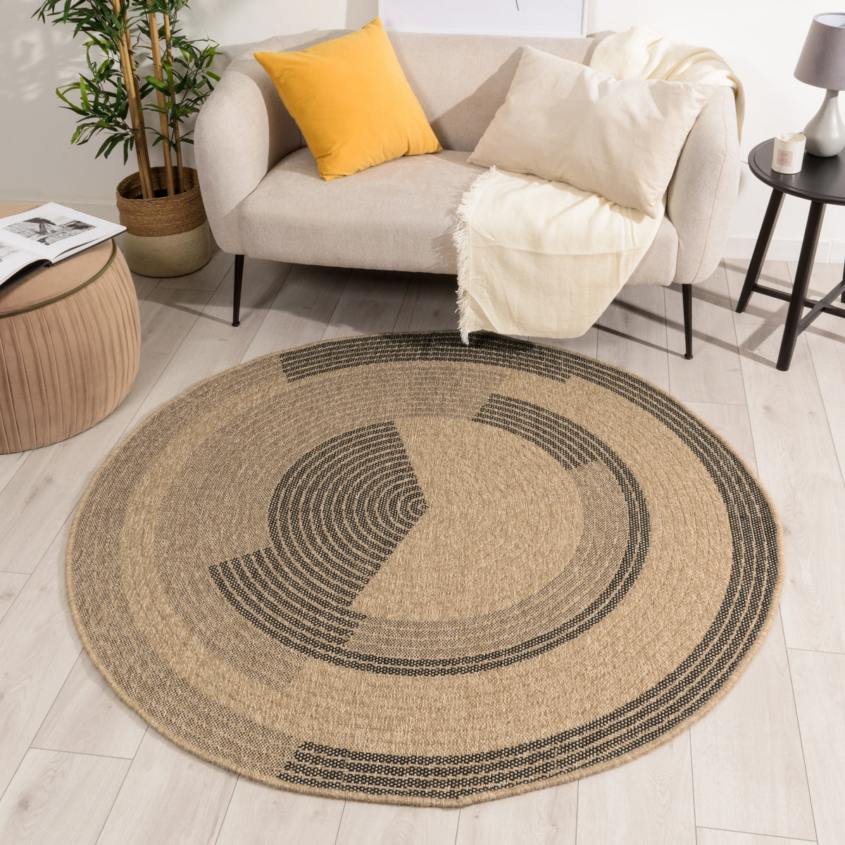 NATURE - Tapis rond aspect jute naturel à motif noir - NAT8865NOI NATURE