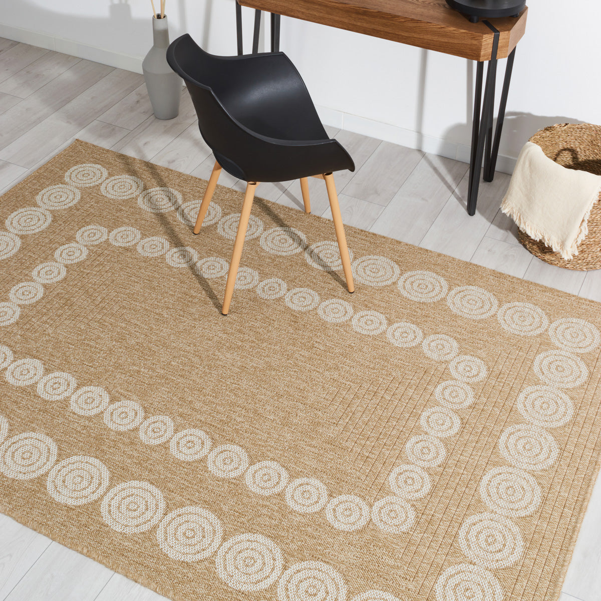 NATURE - Tapis aspect jute naturel à motifs géométriques blancs - NAT8868BLA NATURE
