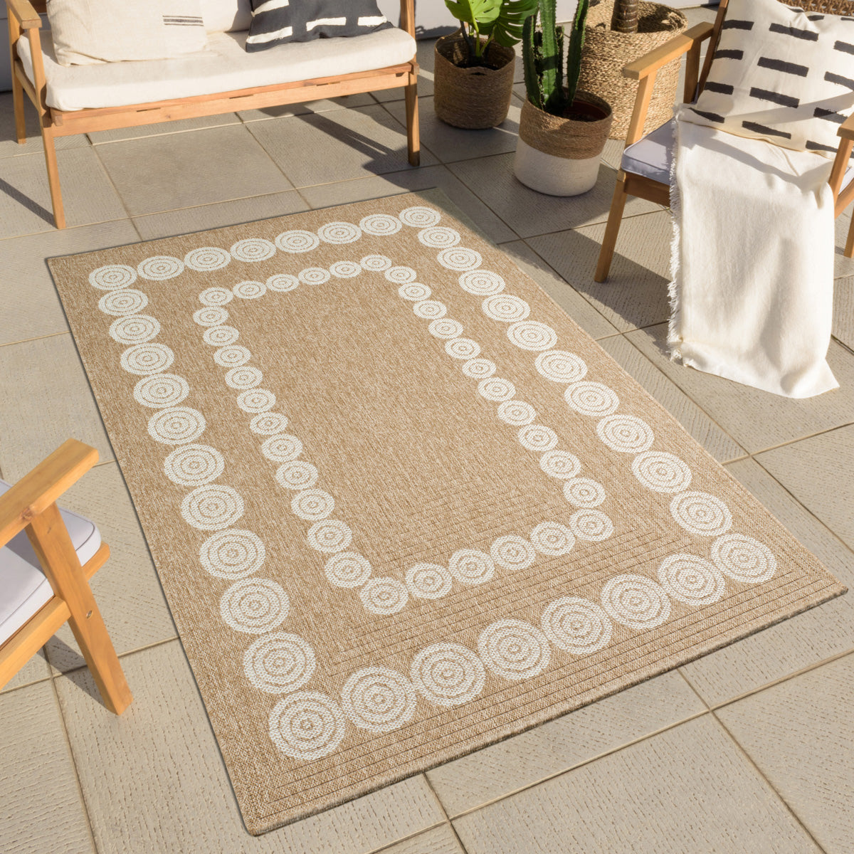 NATURE - Tapis aspect jute naturel à motifs géométriques blancs - NAT8868BLA NATURE