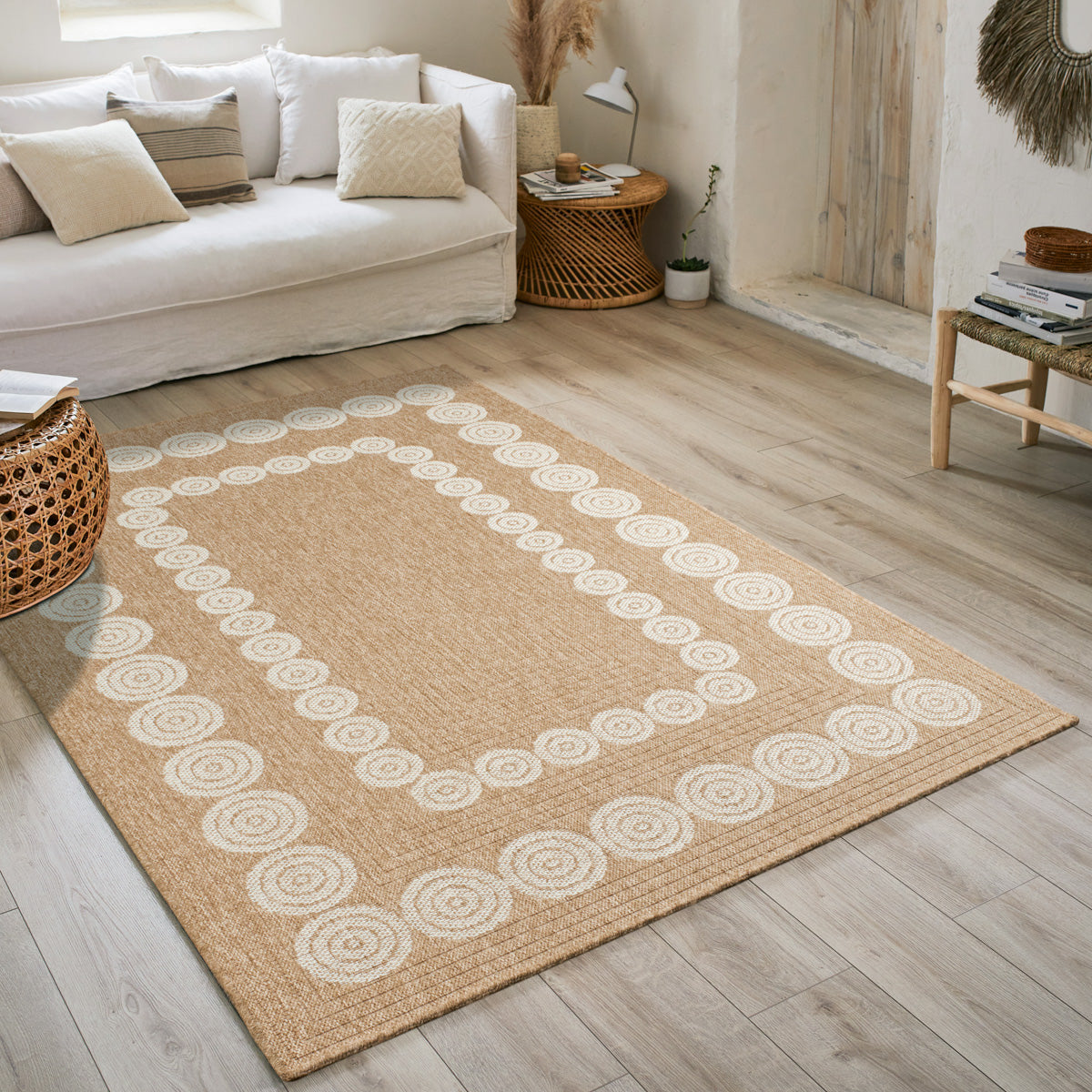 NATURE - Tapis aspect jute naturel à motifs géométriques blancs - NAT8868BLA NATURE