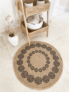 Tapis Rond En Jute Noir Décoration Florale