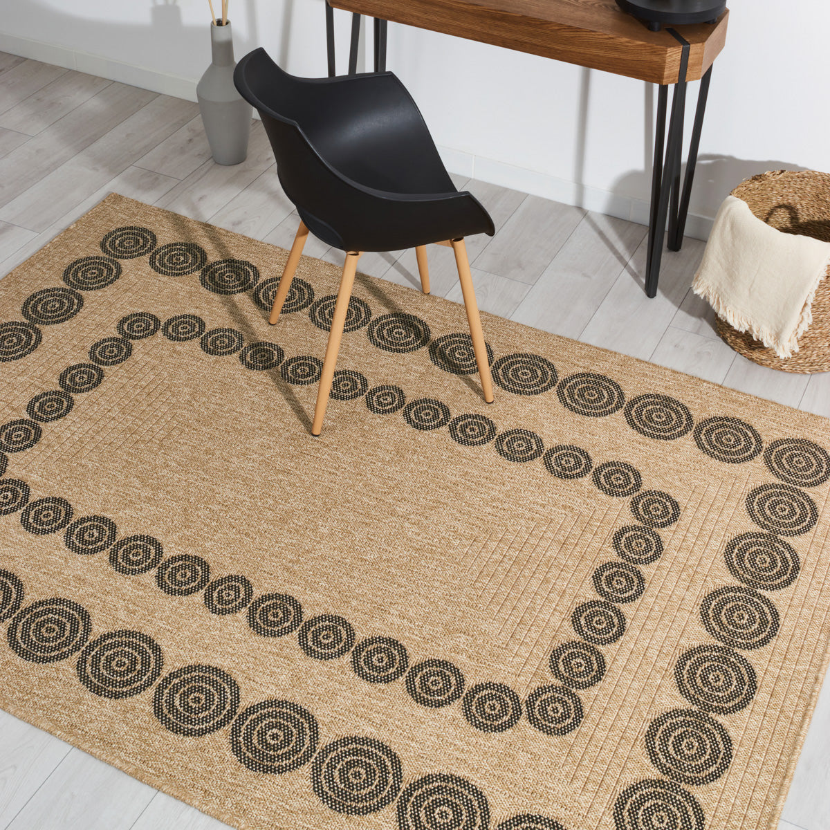 NATURE - Tapis aspect jute naturel à motifs géométriques noirs - NAT8868NOI NATURE