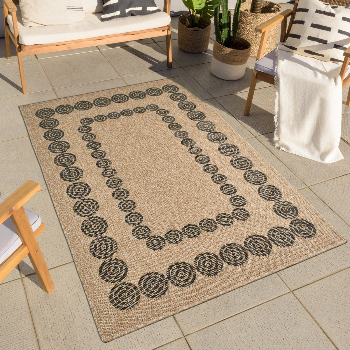 NATURE - Tapis aspect jute naturel à motifs géométriques noirs - NAT8868NOI NATURE