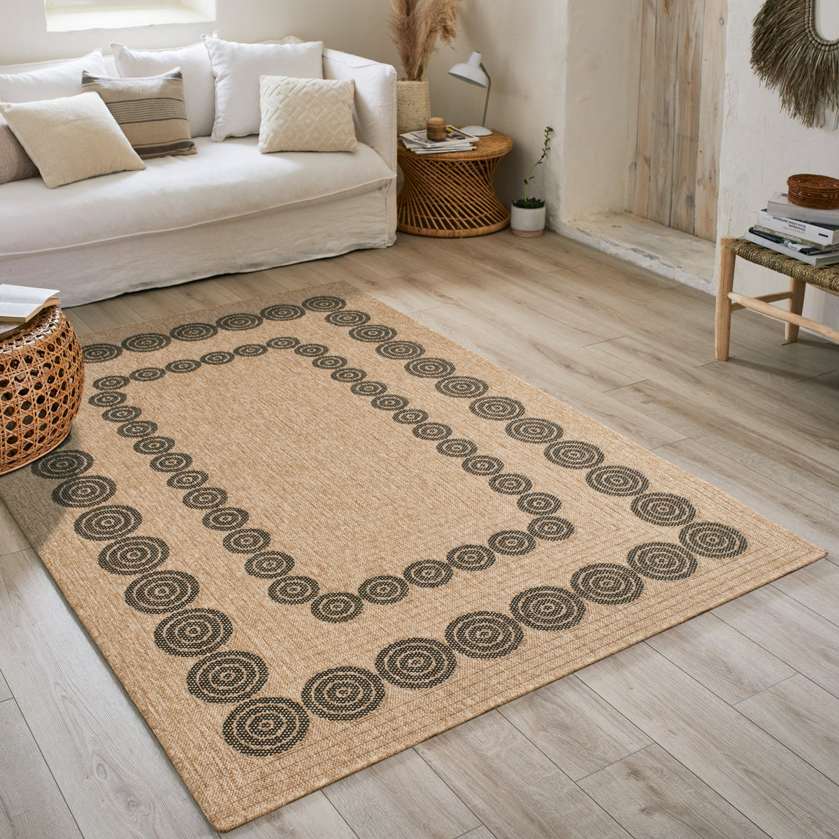 NATURE - Tapis aspect jute naturel à motifs géométriques noirs - NAT8868NOI NATURE