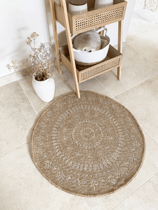 Tapis effet jute naturel à motifs orientaux blancs ronds : NAT8874BLA NATURE