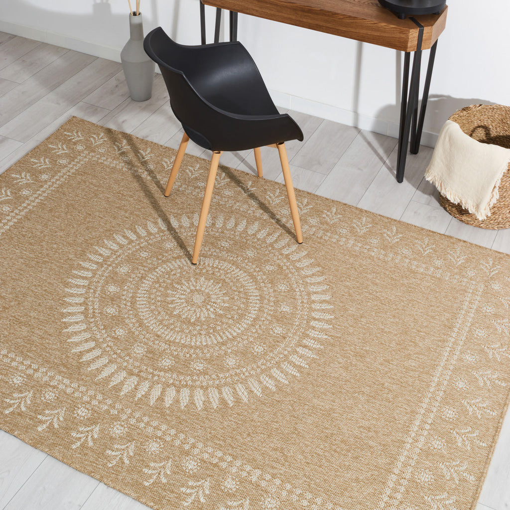 NATURE - Tapis effet jute naturel à motifs orientaux blancs - NAT8874BLA NATURE