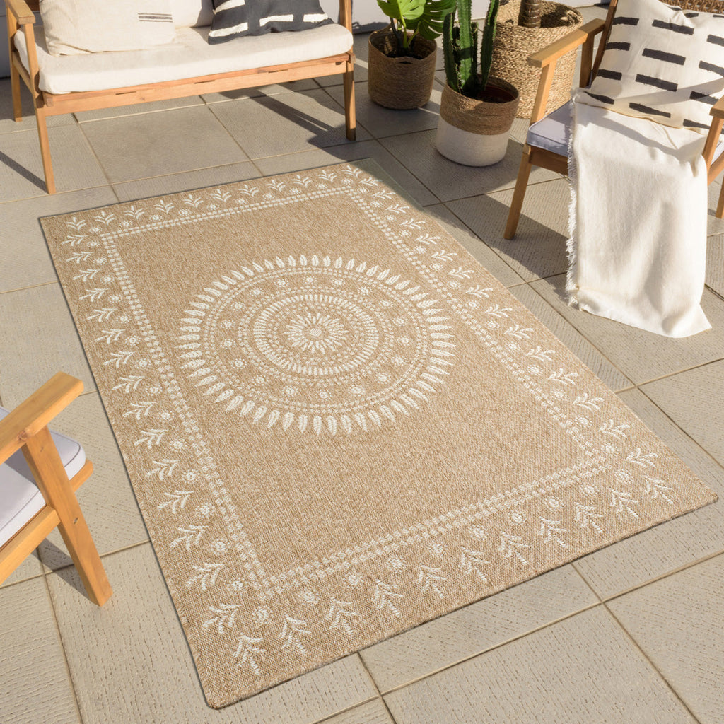 NATURE - Tapis effet jute naturel à motifs orientaux blancs - NAT8874BLA NATURE