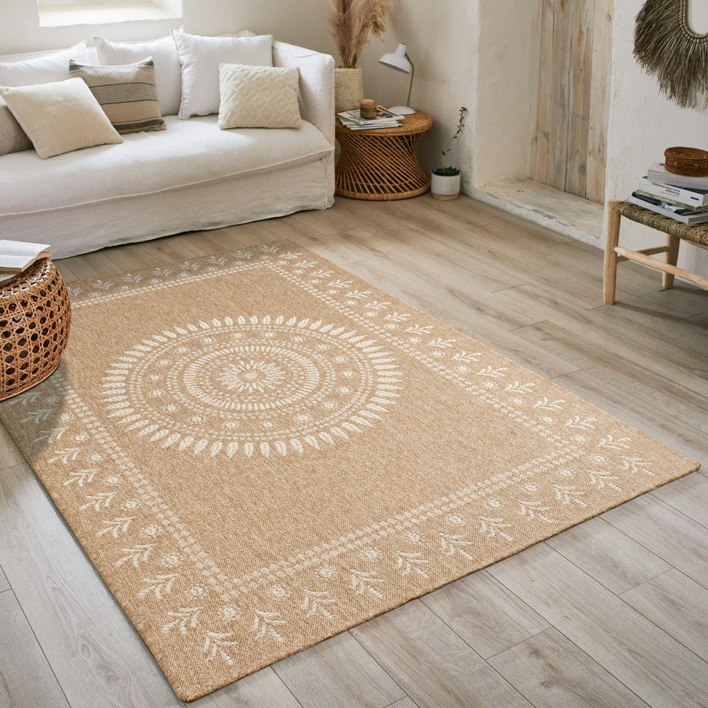 NATURE - Tapis effet jute naturel à motifs orientaux blancs - NAT8874BLA NATURE