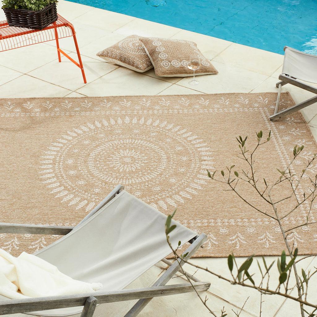 NATURE - Tapis effet jute naturel à motifs orientaux blancs - NAT8874BLA NATURE