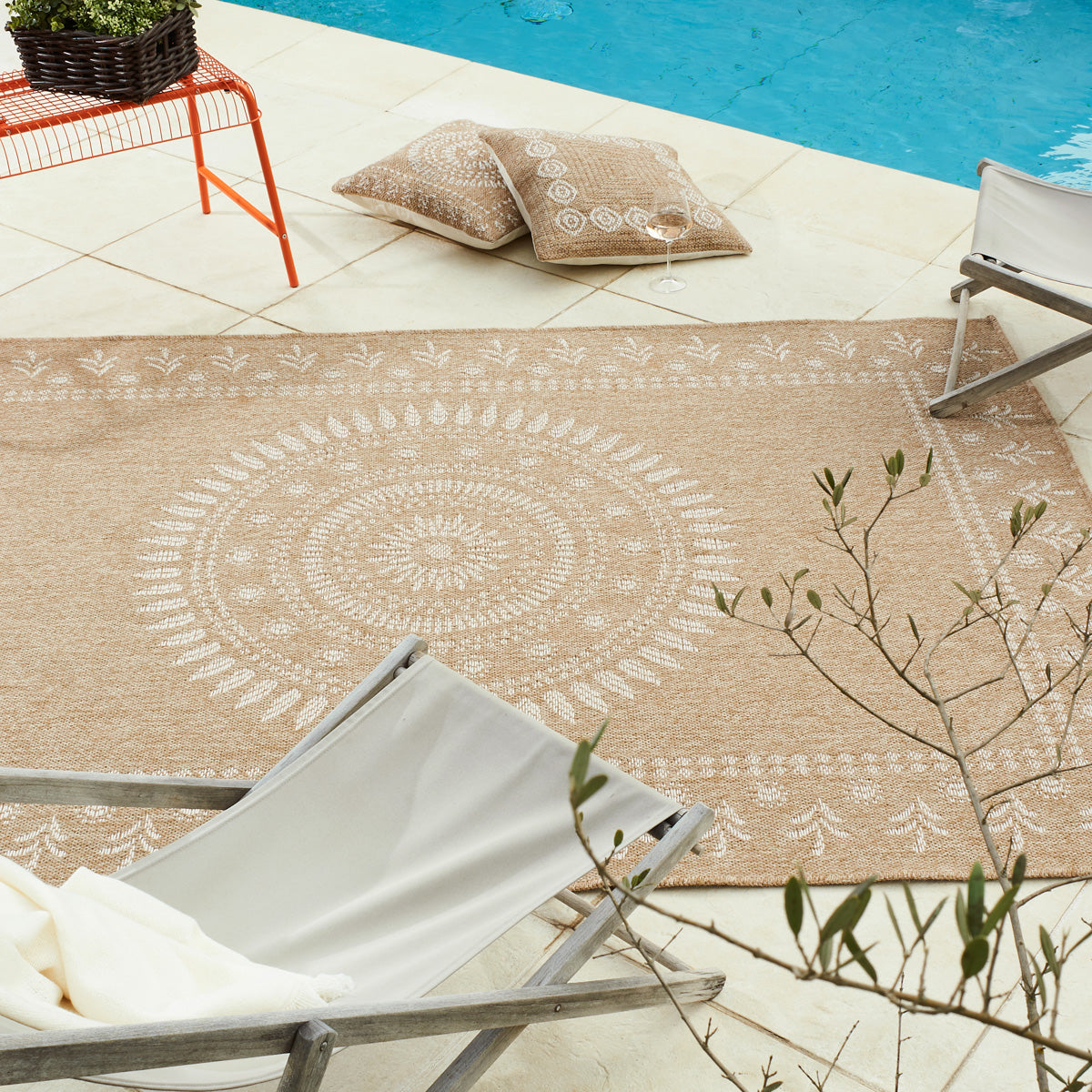 NATURE - Tapis effet jute naturel à motifs orientaux blancs - NAT8874BLA NATURE