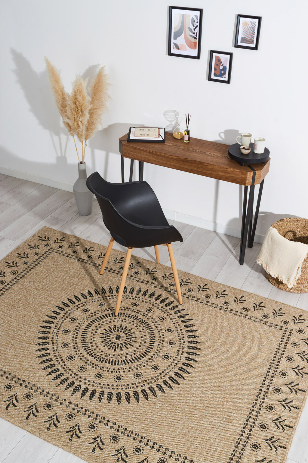 Tapis effet jute naturel motifs orientaux noirs : NAT8874NOI NATURE