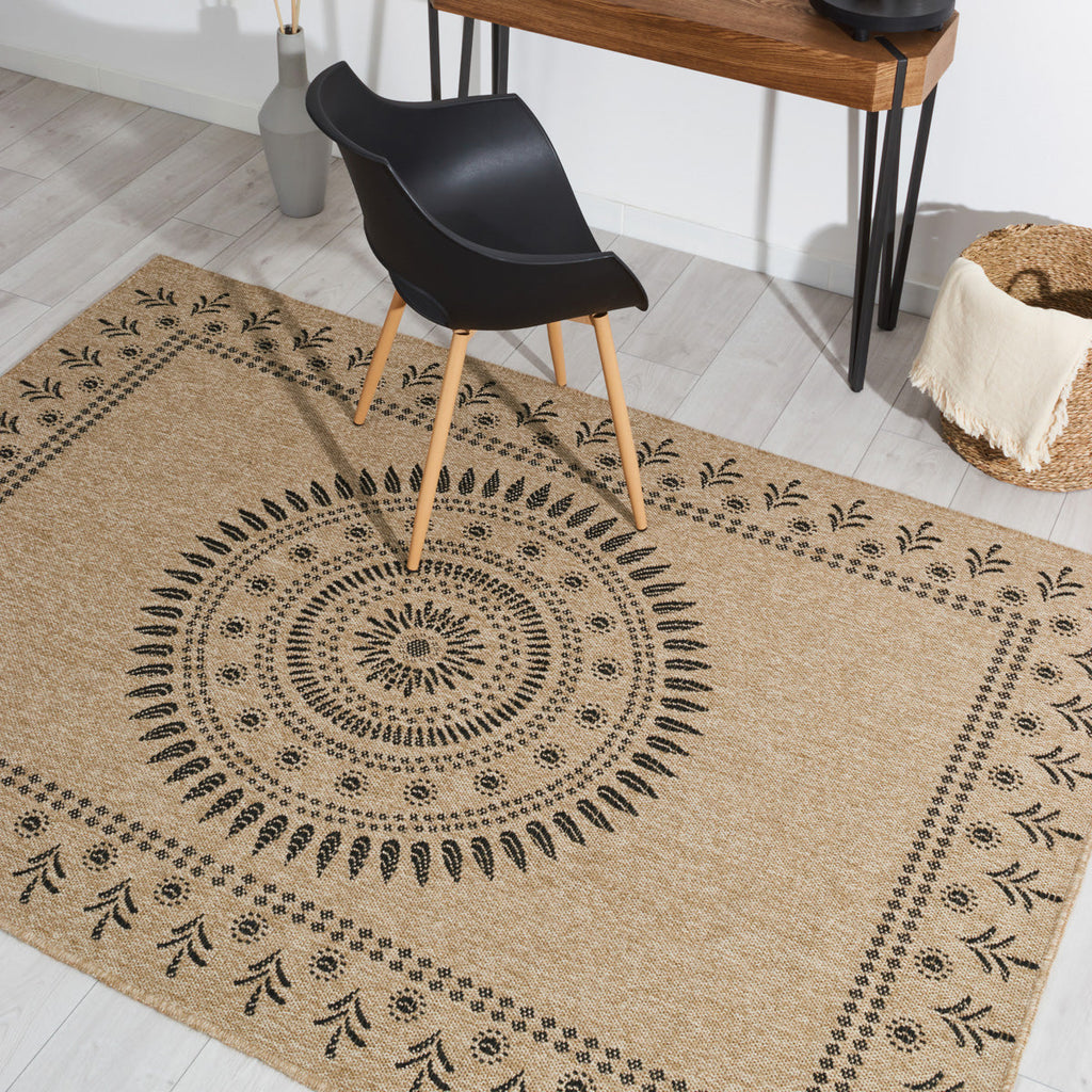NATURE - Tapis effet jute naturel à motifs orientaux noirs - NAT8874NOI NATURE