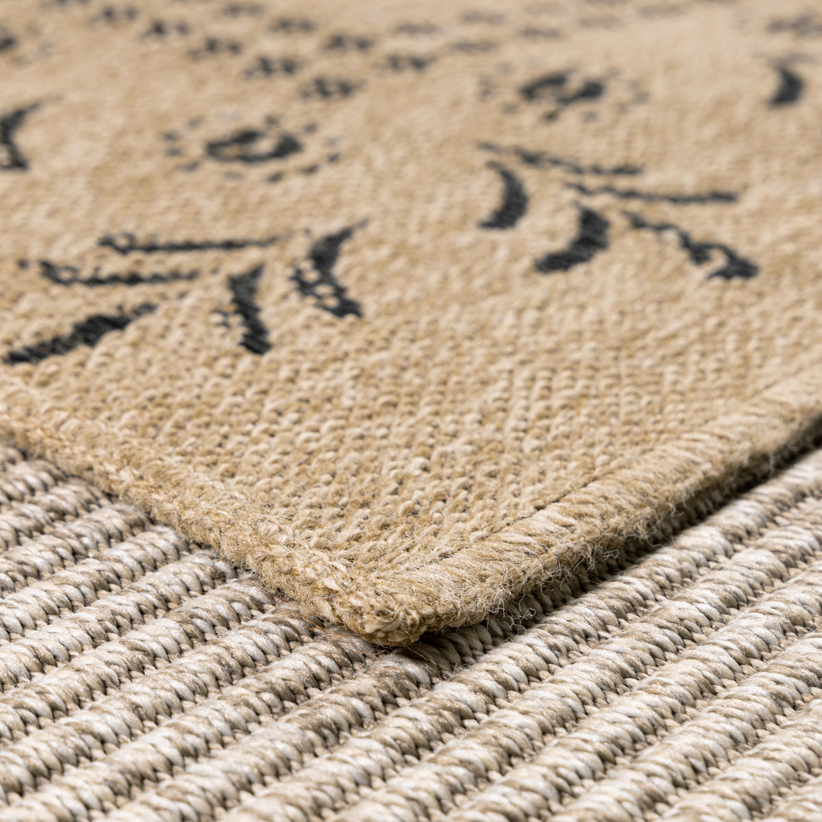 NATURE - Tapis effet jute naturel à motifs orientaux noirs - NAT8874NOI NATURE