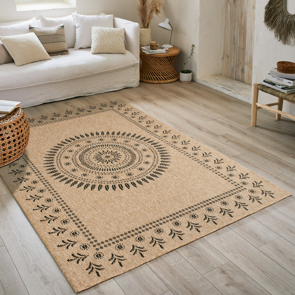 NATURE - Tapis effet jute naturel à motifs orientaux noirs - NAT8874NOI NATURE