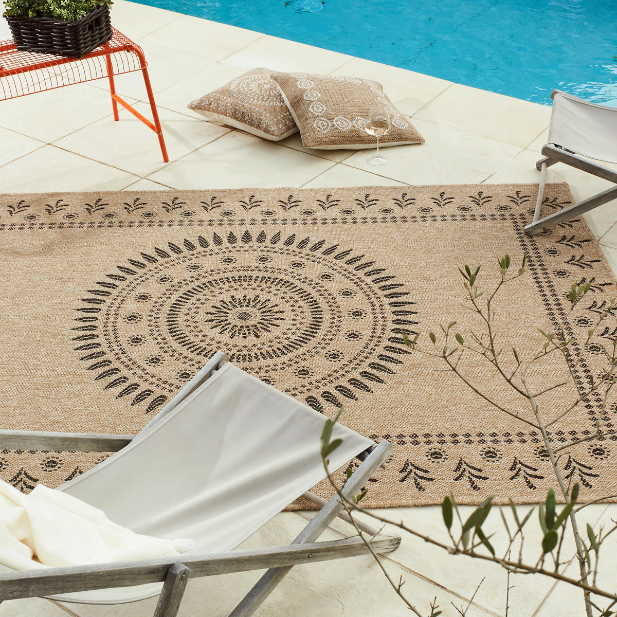 NATURE - Tapis effet jute naturel à motifs orientaux noirs - NAT8874NOI NATURE