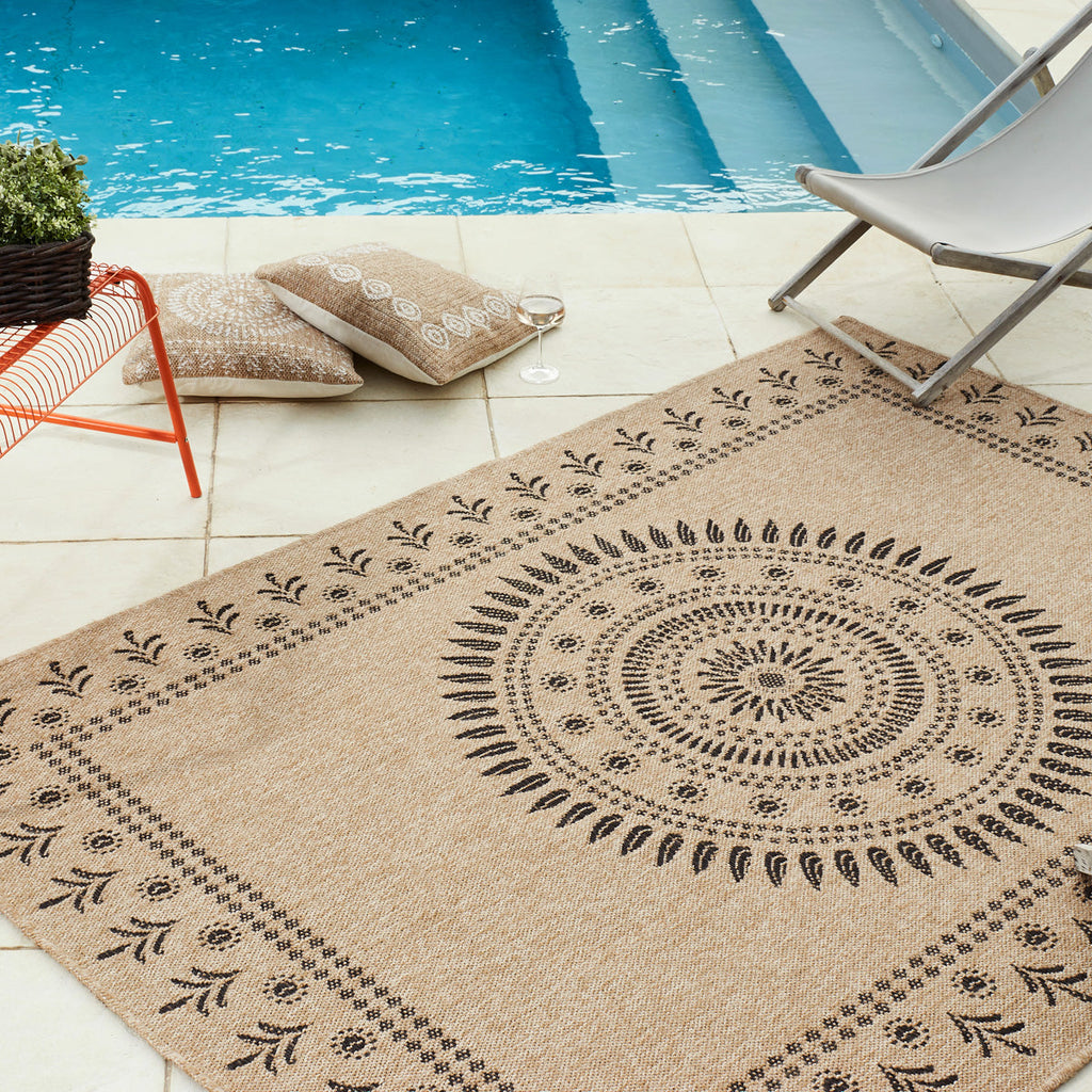 NATURE - Tapis effet jute naturel à motifs orientaux noirs - NAT8874NOI NATURE
