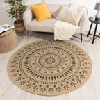 NATURE - Tapis effet jute naturel motifs orientaux noirs rond - NAT8874NOI NATURE