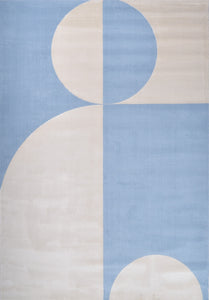 Tapis de salon à poils ras motif géométrique bleu : NEL793BLE NELY