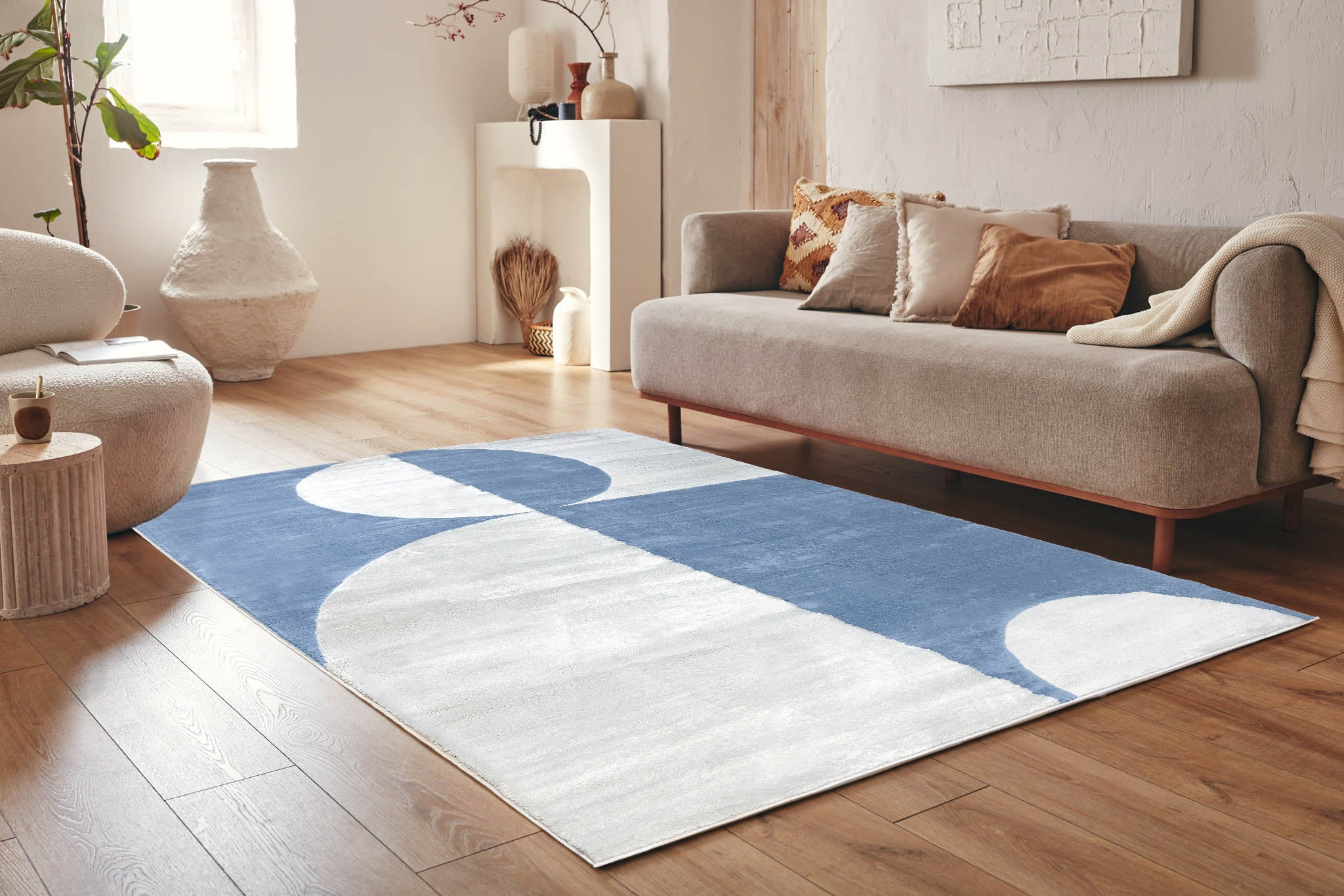 Tapis de salon à poils ras motif géométrique bleu : NEL793BLE NELY