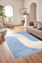 Tapis de salon à poils ras motif vague bleu : NEL794BLE NELY