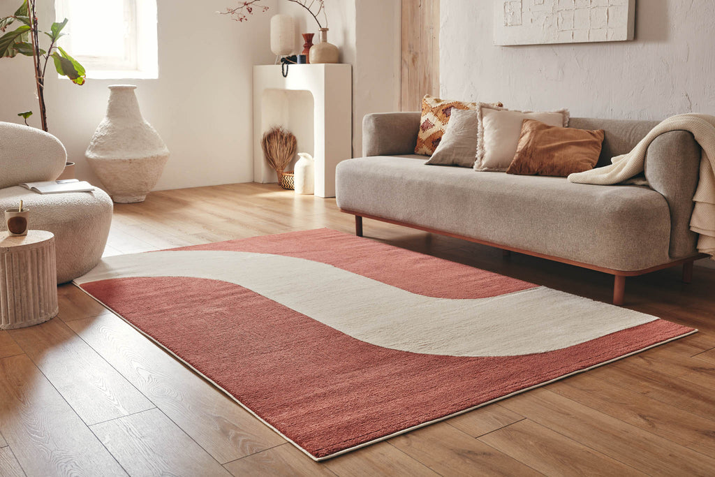 Tapis de salon à poils ras motif vague brun : NEL794BRU NELY