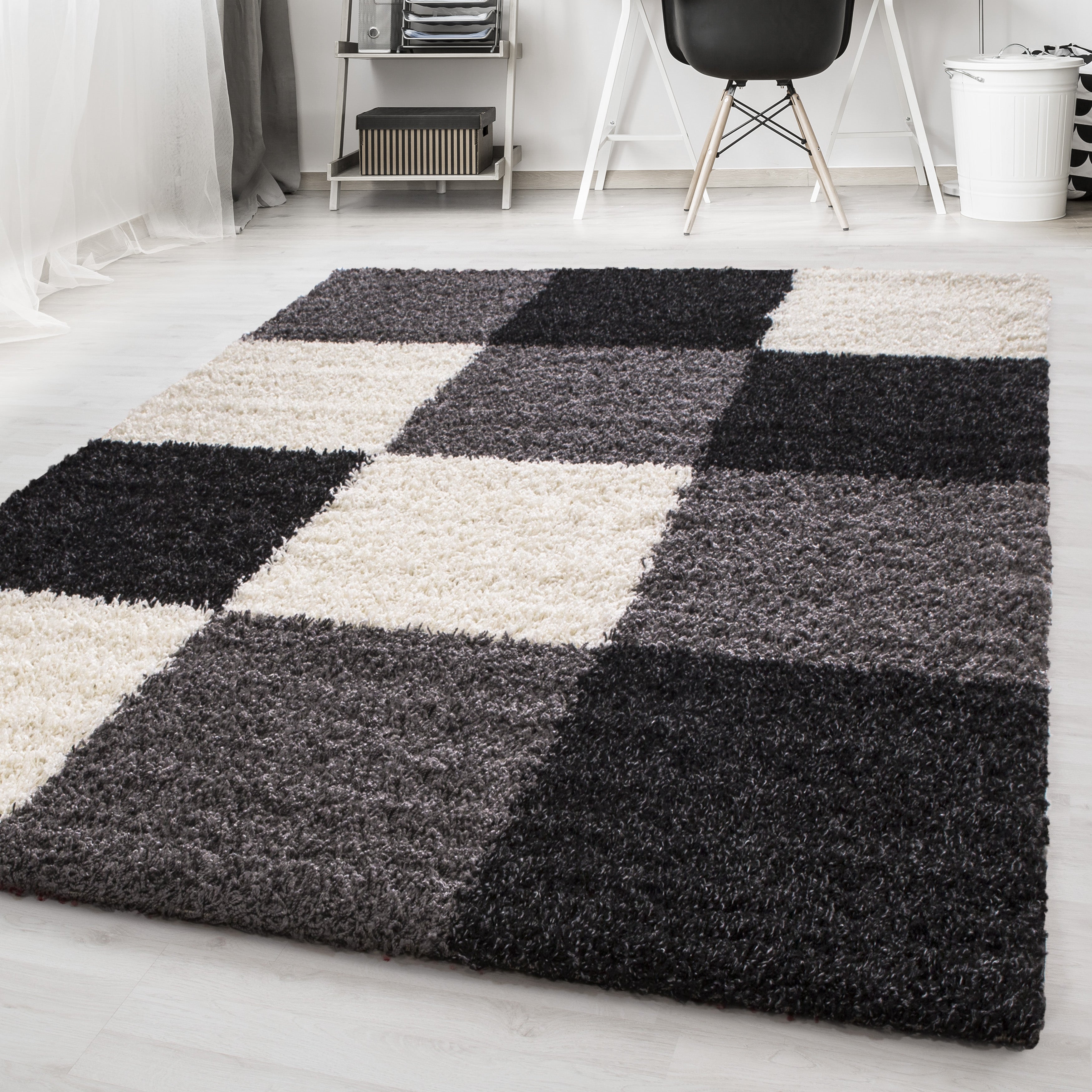 ODDA - Tapis Shaggy à motif Damier - ODD1501NOI