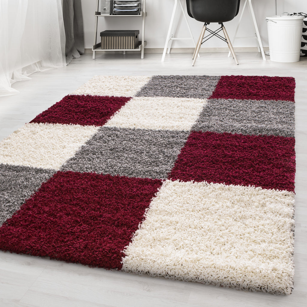 ODDA - Tapis Shaggy à motif Damier - ODD1501ROU