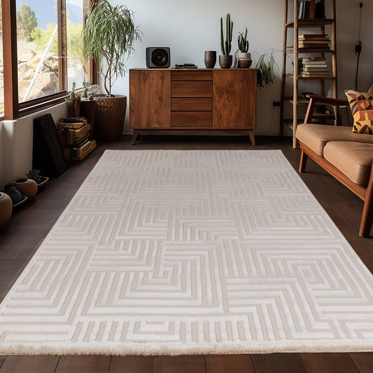 OIA - Tapis moderne à motif géométrique et nuances ton sur ton - OIA1114BEI