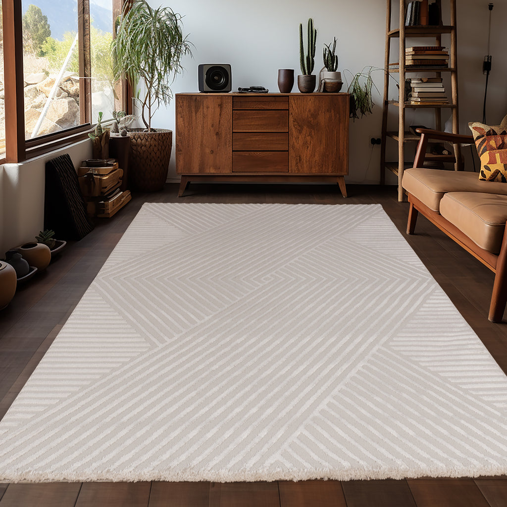 OIA - Tapis moderne à motif géométrique et nuances ton sur ton - OIA1115BEI