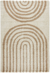 Tapis shaggy à poils long motif arc beige : OLY1066BEI OLYMPE