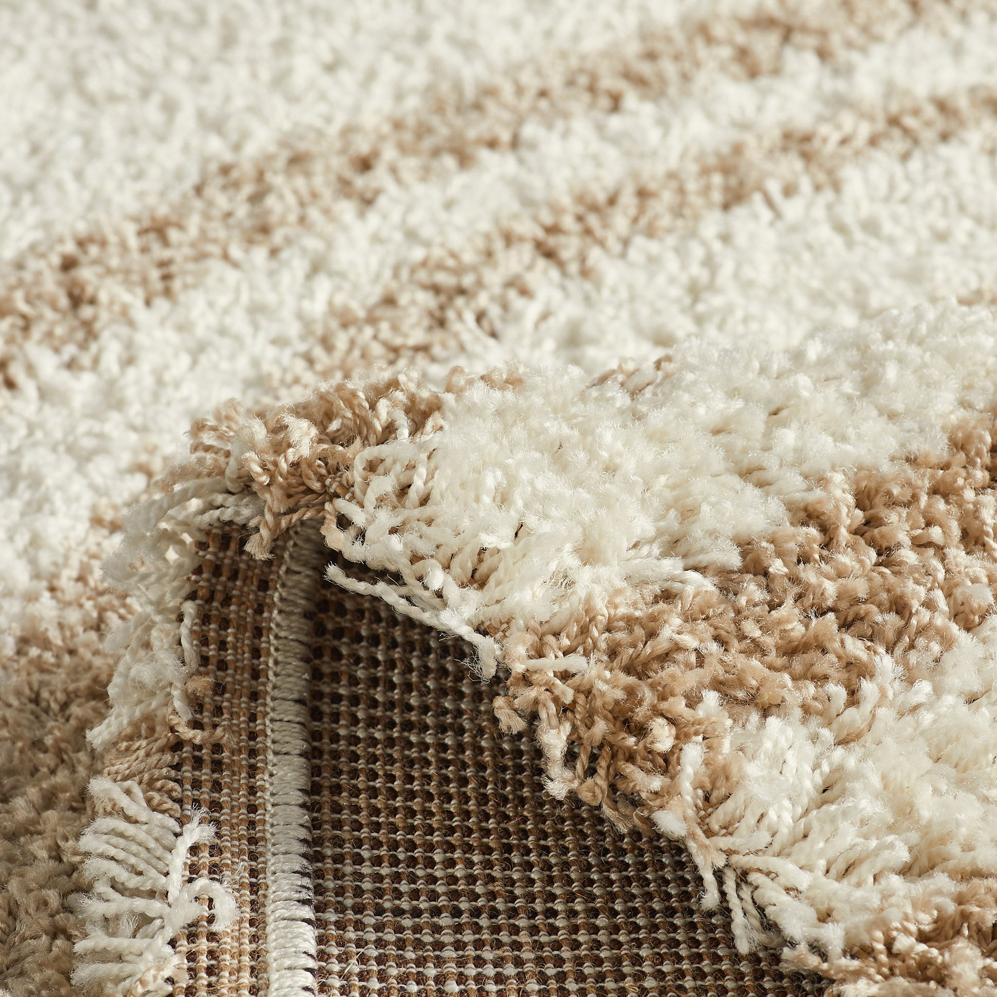 Tapis shaggy à poils long motif arc beige : OLY1066BEI OLYMPE