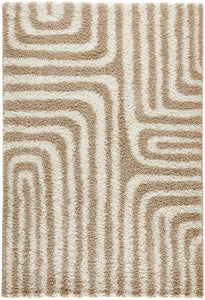 Tapis shaggy à poils long motif géométrique beige : OLY1067BEI OLYMPE