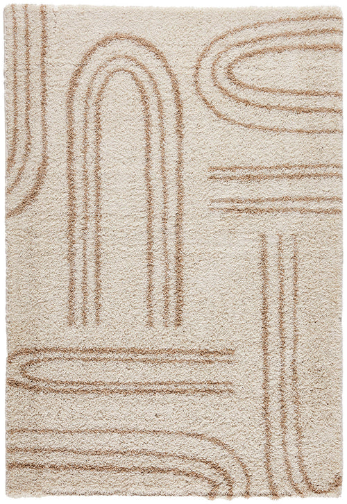 Tapis shaggy à poils long motif graphique beige : OLY1068BEI OLYMPE
