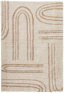 Tapis shaggy à poils long motif graphique beige : OLY1068BEI OLYMPE